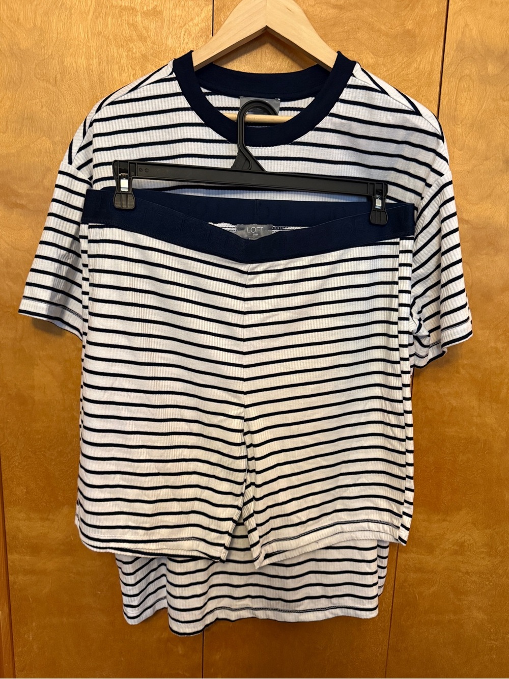 LOFT Navy & White Striped Pajama Short Set